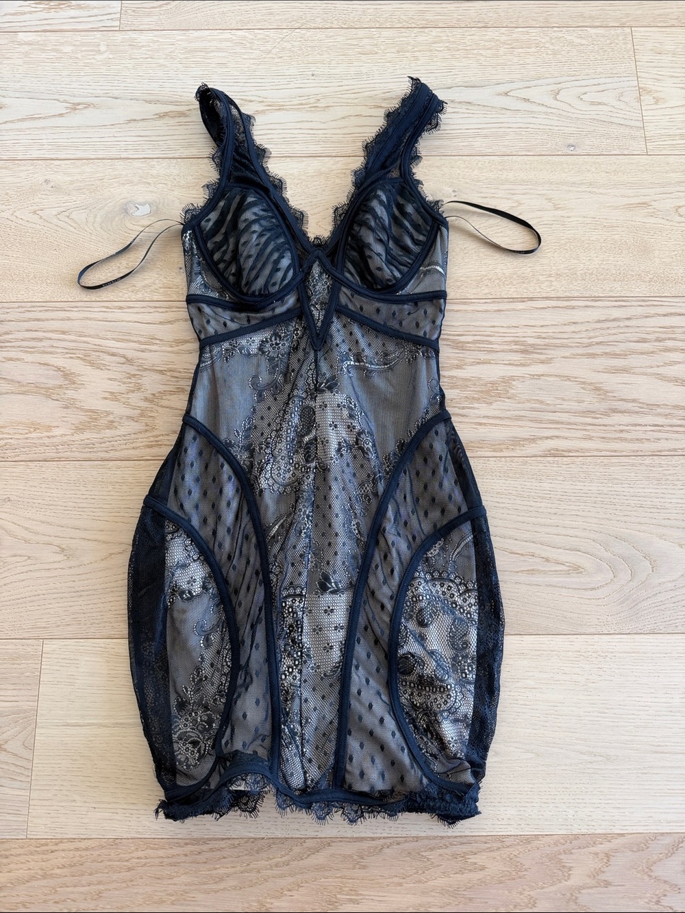 bebe Black Sheer Lace Slip Dress